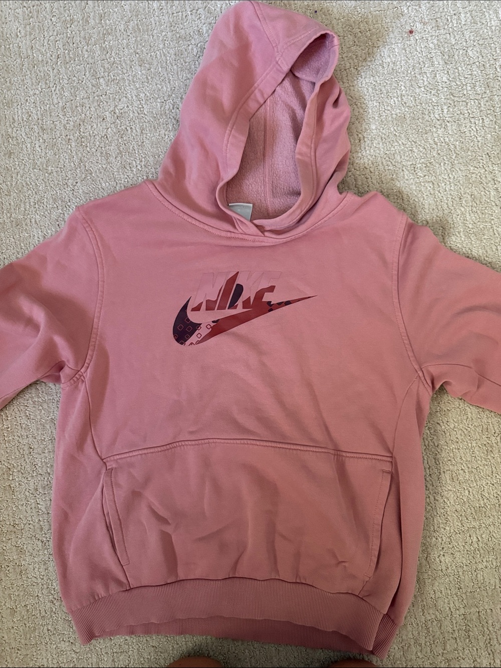 Nike Rose Pink Pullover Hoodie with Patterned Swoosh